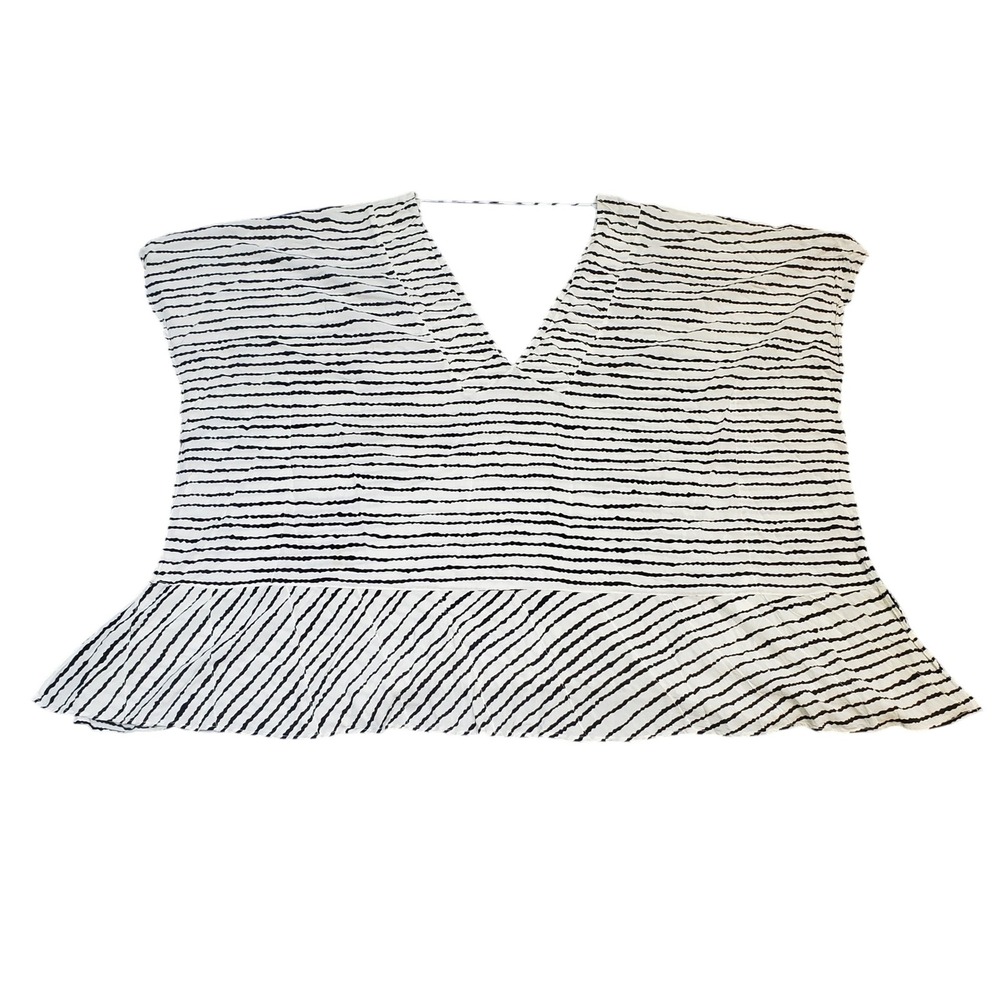 ViX PAULA HERMANNY Striped Beach Cover Up Tunic Dress V-Neck Black White Large L - Picture 1 of 7